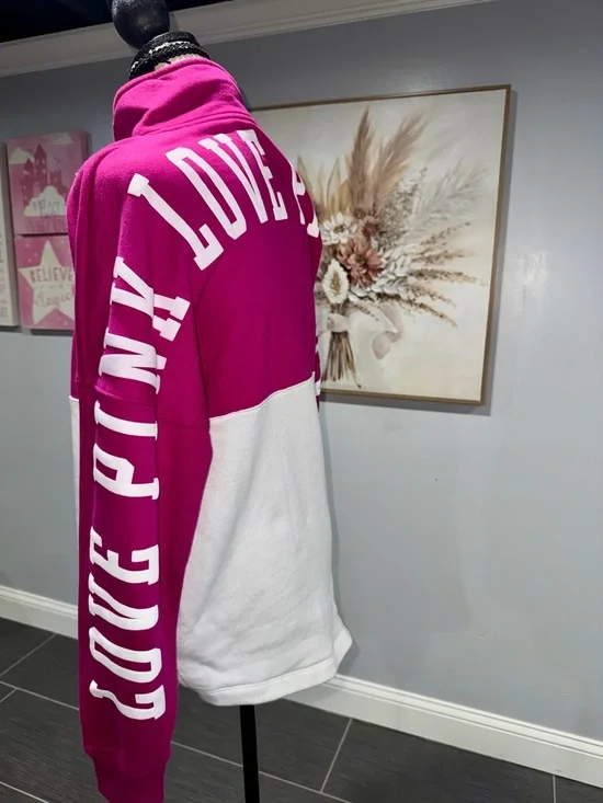 PINK Victoria's Secret Two-Tone Half-Zip Pullover - Fuchsia & White - Picture 4 of 10
